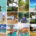 Tourists enjoying Tobago island adventures – snorkelling, hiking to waterfalls, and visiting historical forts with local guides.